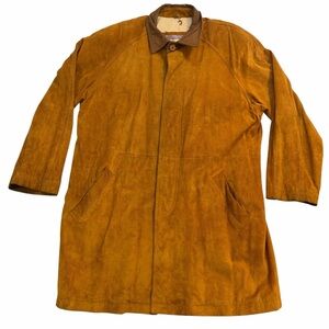 Vintage 90s Overland Outfitters Suede Leather Duster Coat Mens M Brown